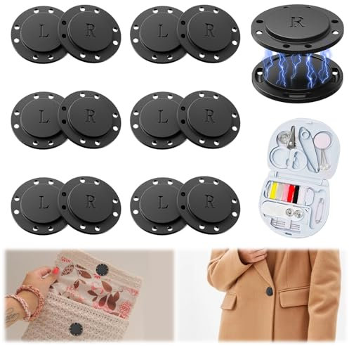 6Paar Magnetische Knopf,Druckknöpfe Magnetknöpfe Zum Annähen,26mm Magnetverschluss Mit Mini Nähset,Taschemagnet-Verschlüsse,Druckknopf Groß Für Kleidung Windjacke Tasche Handarbeiten Nähen Strickjacke