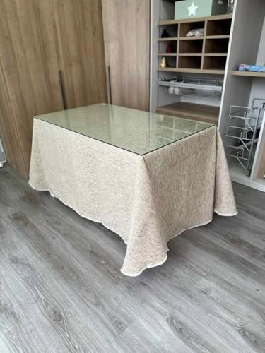 Genérico Ropa Chenilla Doble Grueso de Mesa Camilla Rectangular (Beige) sin Pliegues - Medida 100 x 60 cm (72 cm de Altura) - Falda Mesa Camilla, Enaguillas, Enaguas, Ropa Chenilla