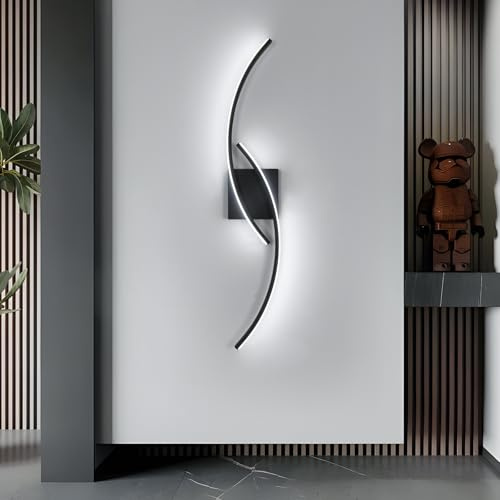 Comely Applique Murale Interieur, Moderne 80cm 27W Noir Lampe Murale LED pour Chambre à Coucher Salon, Lumière Blanche 6500K