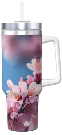 Plum Blossom - Borraccia termica a doppia parete in acciaio inox, con manico e coperchio con cannuccia, 1184 ml
