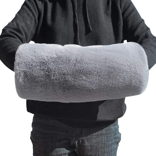 Pälshylsor för händer, handvärmarmuff, handhylsa för kallt väder, pälsig plysch-ljuddämpare, plysch-ljuddämpare, ovanlig handmuff av fuskpäls för kvinnor, handvärmarhandskar, W, GRÅ, Siehe