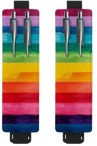 VAPOKF 2 portapenne regolabili con fascia elastica per quaderni, in pelle PU, portapenne, per riviste, libri, agende, raccoglitori, tablet, a righe arcobaleno
