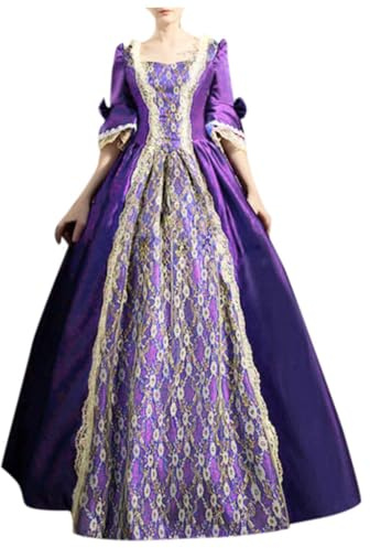 Générique Robe Victorienne Femme Grande Taille, Robe de Princesse Style Rétro Longue pour Femme Robe de Bal Élégante Costume Cosplay Médiéval Robe de Cour Manches Trompette