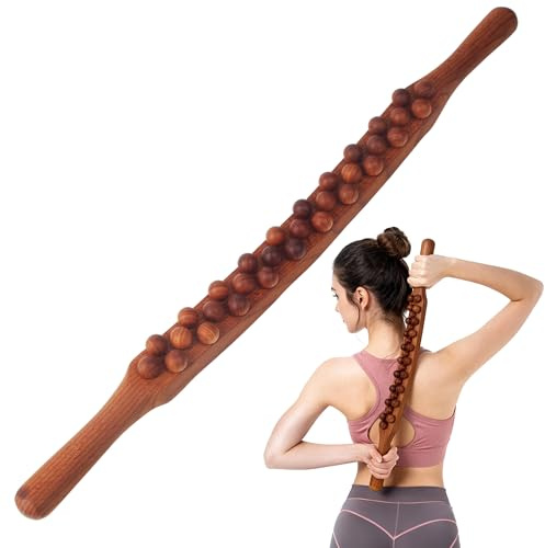 Bâton de massage Gua Sha en bois, bâton de grattage en bois avec 31 perles de massage, l'abdomen, les épaules, la nuque, les jambes, les bras.
