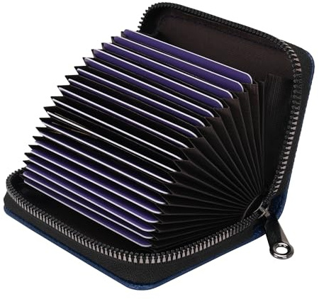 IHIGOGOFA Credit Card Holders for Women Men RFID Blocking Genuine Leather Card Case Mini Credit Card Wallet Purse Womens Small Blocked Accordion Wallets Case with Zipper