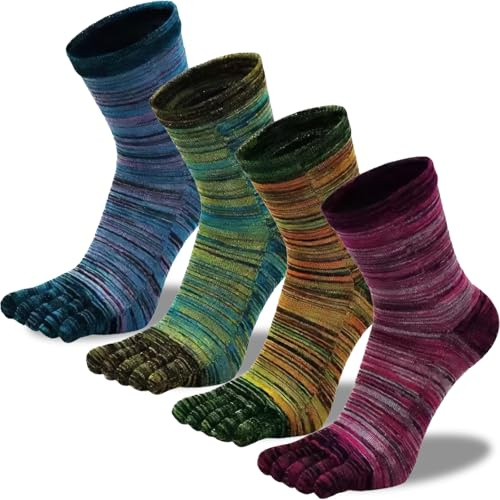 QUPOLPOL Toe Socks for Men, 4 Pairs Five Finger Crew Socks, US 7-12