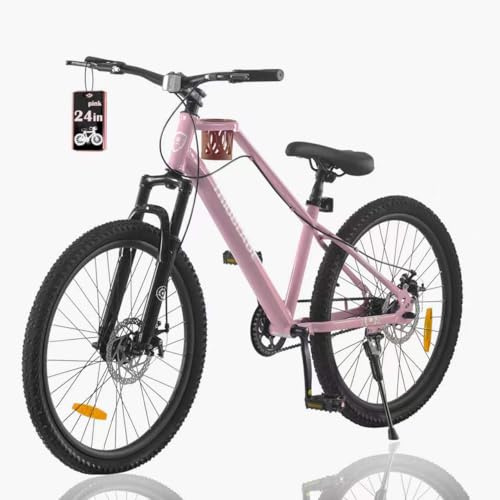 TRIOBLADE Kids Mountain Bike 20/24 Inch, Girls Boys Bikes Age 6-9 Boys, Bikes for Kids Age 9-12 with Suspension Fork Disc Brakes Double Wall Rims, Single Speed Children's Bicycle (Pink, 24inch)