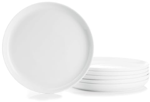 WishDeco Dessert Plates Set of 6, Ceramic Salad Plates 20cm, Kitchen Plate | Modern Appetizer Plate 8 inch, Round White Serving Dishes, Microwave and Dishwasher Safe, Scratch Resistant, Smooth Glaze
