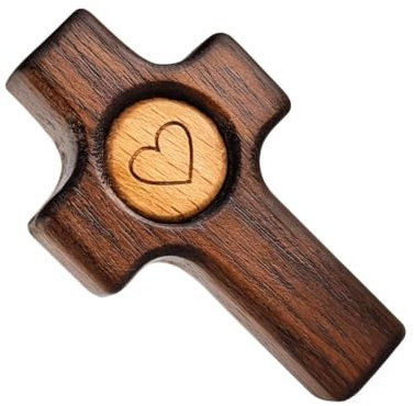 Bönekors | Religiöst träkrucifix med hjärtdesign | Handkors | för användning vid personlig meditation, religiösa ceremonier, daglig andakt, bönerum, andaktsrum, meditation, kyrkobruk och