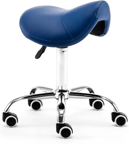 Tabouret De Selle Ergonomique à roulettes avec roulettes Tabouret De Selle en Cuir Hydraulique Chaise Roulante Confortable pour Clinique Dentiste Spa Salons De Massage Studio, Dark Blue
