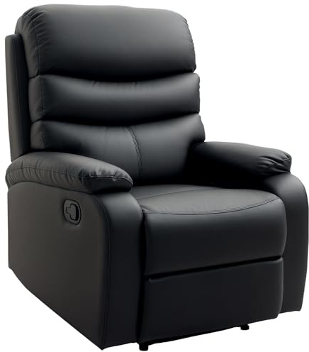 HOMCOM Recliner Armchair, PU Leather Manual Reclining Chair with Adjustable Leg Rest and Backrest, Easy Assembly, Recliner Chair for Living Room, Bedroom, Home Theater, Black