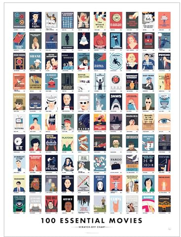 Pop Chart | 100 Essential Movies Scratch-Off Chart | 12 x 16 Scratch-Off Poster | Original Bucket List Poster of Must-See Movies | Featured in Wirecutter and on Huckberry