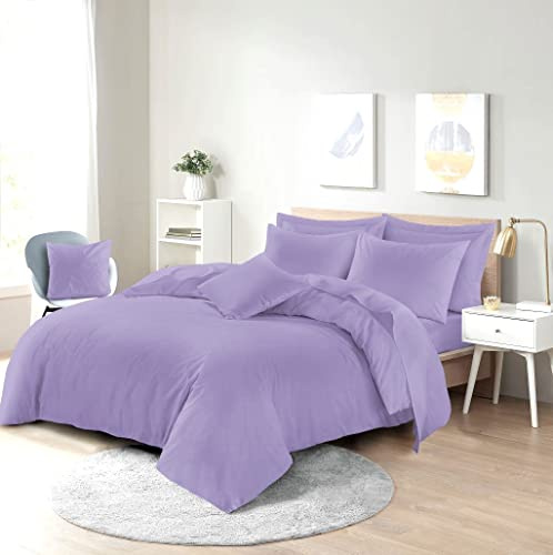 HOMES-LINEN Easy Care Poly-cotton Plain Dyed Duvet Cover Set (Lilac, Single)