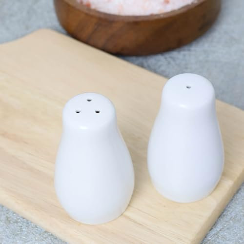 Porcelain Salt and Pepper Shaker Pots Set of 2 White Porcelain Salt Pepper Cruet Set Table Seasoning Shakers, 8.5cm
