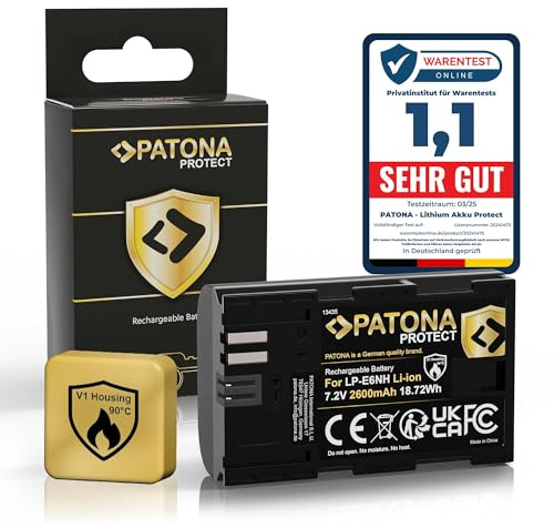 PATONA Protect LP-E6NH Akku 2600mAh mit NTC-Sensor und V1 Gehäuse kompatibel mit Canon LPE6NH LP-E6N LP-E6 EOS R5 Mark II R5C R6 R6II R7 5D Mark II III IV 6D 7D 60D 70D 80D 90D XC10 XC15