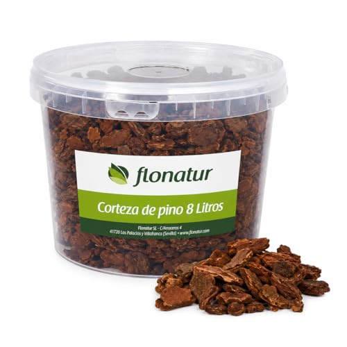 flonatur, Corteza de Pino Decorativa 8 litros, Ideal para Macetas, Arriates, Plantas y Zonas de Jardín, Protege de Malas Hierbas y Reduce la Erosión