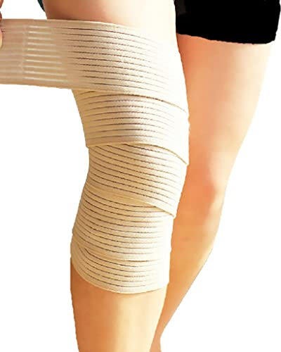 GUTEINTE Fascia Elastica Bendaggio Per Polpaccio Ginocchio Braccio, Supporto Tutore Polpacci Avvolgente, Comodo e Traspirante, Per Sport e Dolori Muscolari (2, Beige)