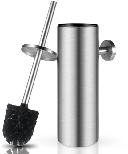 WAVEWO Scopino per WC con Porta, Scopino Bagno in Acciaio Inox con Sospeso, Elegance design a Prova di Schizzi, 8,8 * 8,8 * 39, Argento