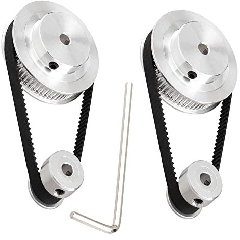 TUZUK 2-teiliges Set GT2 Synchronrad 20 und 60 Zähne, 5 mm Bohrung, Aluminium-Zahnriemenscheibe mit 2 Stück Länge, 200 mm Breite, 6 mm Riemen (20-60T-5B-6)