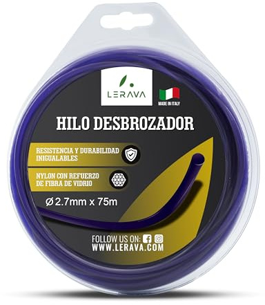 LERAVA® Rasentrimmer Faden 2,7mm - ⌀2.7mm x 75m – Mähfaden aus Nylon mit Glasfaserverstärkung - Robuster und Langlebiger Trimmerfaden - 100% Made in Italy