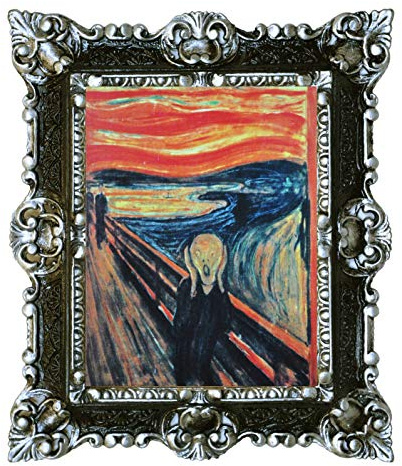 LIGUORO SHOP Edvard Munch Skrik Edvard Munch Reproduktion tryckt på en duk med barockram 45 x 37 cm (Svart/silver)