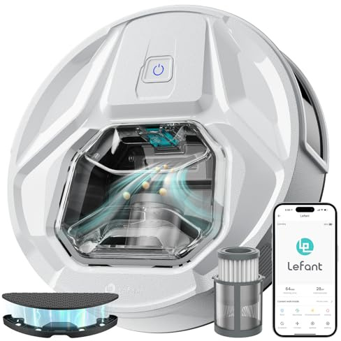 Lefant M320 Robot Vacuum with Mop Combo, 6500Pa Powerful Suction, 210 Mins Runtime, Slim, 800ml Visible Dustbin, Carpet Detection, Alexa Voice Control, Ideal for Hard Floor and Pet Hair, White