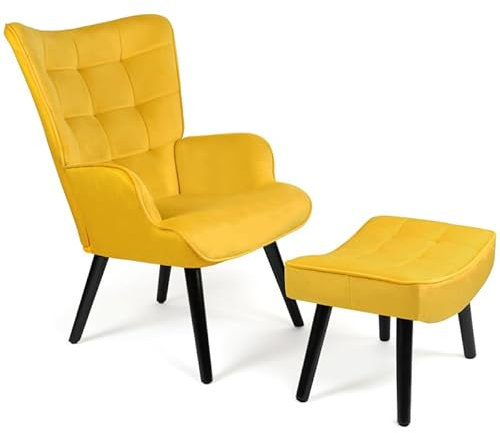 IDMarket - Fauteuil scandinave ANIA avec Repose Pieds Velours Jaune