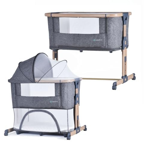 BEBE2LUXE Berceau évolutif 3 en 1 Leo – Cododo réglable Hauteur, Lit bébé sécurisé, Parc modulable, de la Naissance à 36 Mois en Mode Parc – Gris