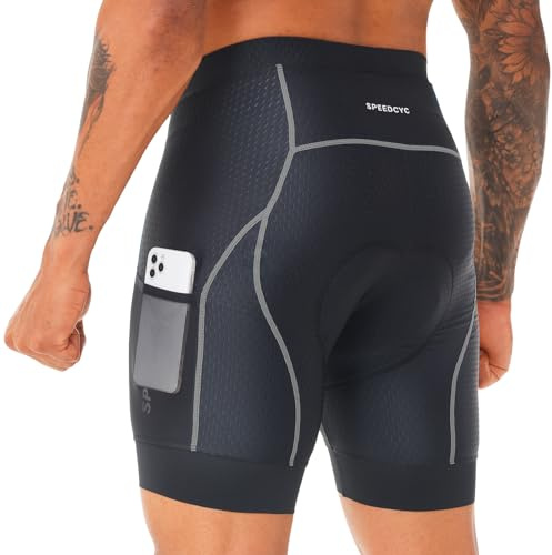 SPEEDCYC Cykelunderkläder för män cykelshorts 4D vadderad cykel MTB foder shorts ficka med halkskydd bengrepp, Svartgrå, XL