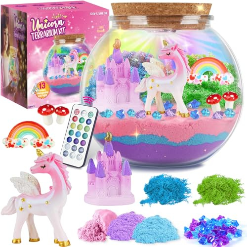 Cadeau Licorne - Kit de Terrarium - Idée Cadeau d'anniversaire Filles 4 5 6 7 8 9 10 11 12 Ans – Jouet Licorne, Veilleuse Licorne, Lampe Licorne – Loisirs Créatifs, Jeux Scientifiques pour Enfants