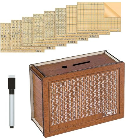 Salvadanaio in Legno Retrò con Contatore e Obiettivi Riutilizzabile per Aiutare Adulti e Bambini a Formare l’Abitudine di Risparmiare