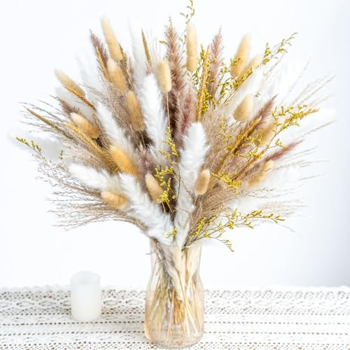 Decoración de hierba de las pampas, ramo de mezcla de hierba seca de las pampas | Ramo de flores secas para boda, flores bohemias, decoración de mesa del hogar, decoración de escritorio, decoración