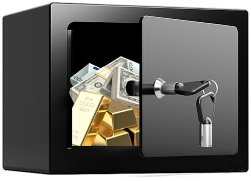 Kleiner Safe Tresor mit Schlüssel, 23x17x17 cm Wandtresore mit Schlüssel, Mini-Tresor für Heimsicherheit, Mini für Reisepass, Schmuck, Bargeld und Reisen, Geeignet für Wohn- und Bürogebäude