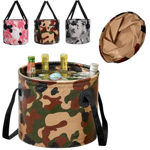 Shyllin Foldable Washing Up Bowl, 20 L, Camping Washing Bowl, Camouflage, Foldable Camping Sink for Camping and Travel, Can Be Used as a Sink, Fishing Bucket (Brown)