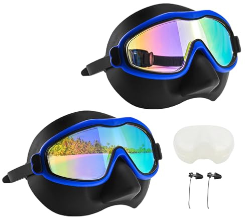 Upgrade Swim Goggles Adult with Nose Cover, Anti-fog Clear Diving Wide View No Blurring for Men Women Youth (blue)