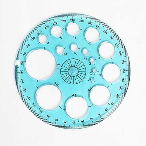 360 Degrees Protractor Template Ruler, 11.5cm Diameter Plastic Circle Measurement Ruler Tool with 16 Small Circles for Building Office School Designing Supplies (Blue)