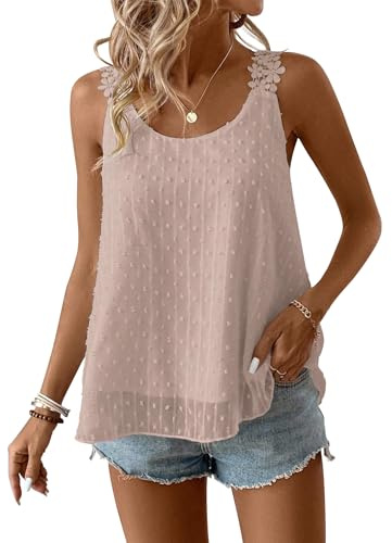 TUUHAW Canottiera Donna Estiva Tank Top Elegante Girocollo T Shirt Senza Maniche Casuale Bohémien Volant Camicetta Camicia Ampia Bluse Basic Colore Puro Contadino Lavoro Floreale Canotta Rosa S