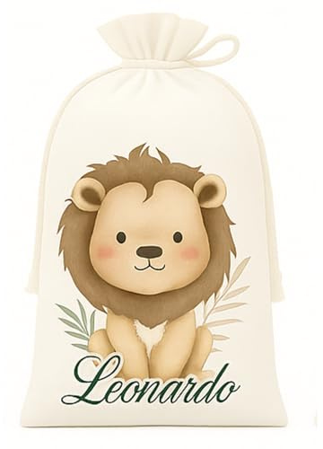 Sacchetti Personalizzati con Nome Neonato – Kit Primo Cambio Ospedale o Sacchetto Multiuso Asilo Nido/Scuola – Regalo Nascita Bimbo/Bimba – Made in Italy (Sacchetto Singolo Safari Personalizzato)