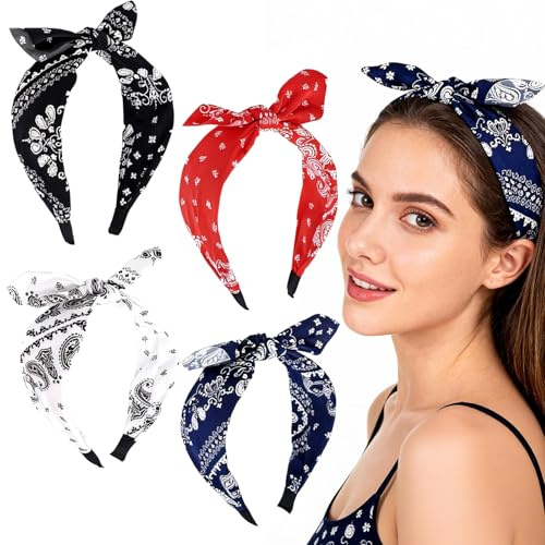 4 stycken Rockabilly Breda Pannband, Paisley Hårband Dam Vintage Hårband med Sladd, Halkfritt Rockabilly Hårtillbehör Huvudbonad för Flickor Kvinnor