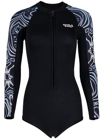 Nero,S,Muta in Neoprene da 2 Mm da Donna, Shorty Intero a Maniche Lunghe con Zip Frontale, Costume da Surf Per Surf, Nuoto e Immersioni, UPF 50+