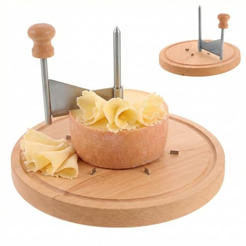 Veemoon Cheese Curler Wheel, Stainless Steel Handheld Cheese Cutter Shaver Blade with Wood Base Chocolate Cutter Wood Base, Suitable for Restaurants, Cafes, And Dessert Shops, Home 8. 65x8. 65x5. 31in