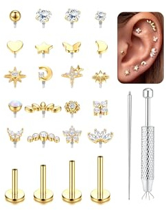 YADOCA 16G/18G Piercing Tragus Mujer Acero Quirurgico Hipoalergénico Zircone Cubica Roscado Interno Pendientes Cartilago Oreja Piercing Nariz Tragus Helix Labret Conch Labio Oro/Plata 6/7/8/10mm