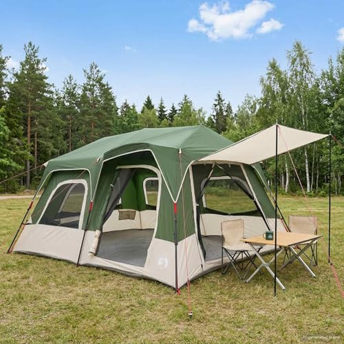 mzdioop Instant Tent Green 8 Person Camping Outdoor Waterproof 185T Polyester with PU Coating Breathable Lightweight with Mosquito Net Throw Dome Tent for Family Festival Trekking