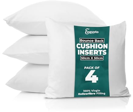 EGYPTO Pack of 4 Cushion Inserts 50cm x 50cm | Plump Bounce Back 20x20 Inch Cushion Inserts | Hypoallergenic Throw & Sofa Pillows Inner | Made in UK
