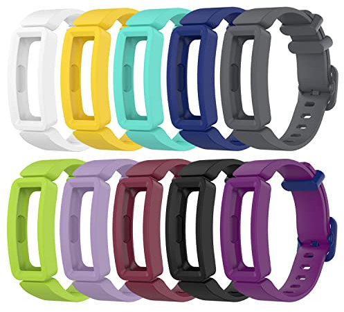 TenCloud - Paquete de 10 correas de repuesto compatibles con Fitbit Ace 2, correa flexible de silicona suave para rastreador de actividad Inspire 2/Inspire HR/Inspire/Ace 2, 10 colores B, Casual