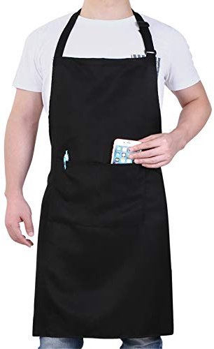Will Well Chef Apron for Men and Women - 33 x 27 Large with 38 Waist Ties for a Comfy and Snug Fit, Durable and Lightweight, with 2 Spacious Pockets for Your Cooking Essentials - 1-Pack, Black