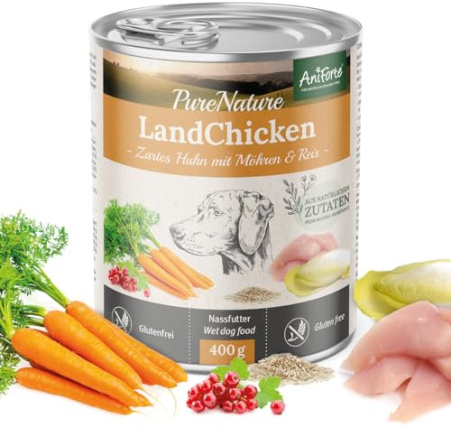 AniForte Hundefutter Nass LandChicken 6 x 400g – Nassfutter für Hunde, Frisches Huhn mit Gemüse & Früchten, hoher Fleischanteil, Natürliches Hundenassfutter glutenfrei