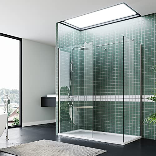 SIRHONA Duschtavla 80x80x200 cm komplett italiensk dusch med duschdörr med 8 mm genomskinligt NANO-glas, 2 dörrar + 2 fästestång