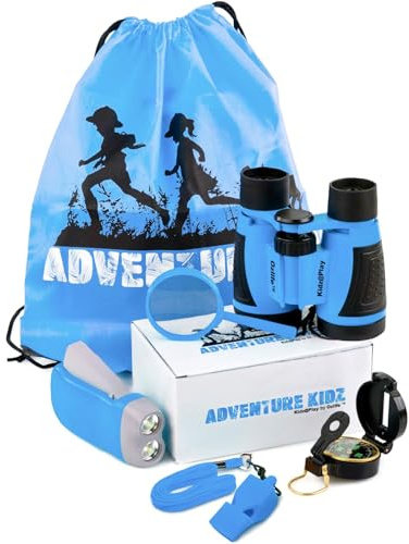 Adventure Kidz Outdoor Exploration Kit, Children’s Binoculars, Flashlight, Compass, Fox Whistle, Magnifying Glass, Backpack. Great Gift Set for Educational, Pretend Play, Ages 3+ Boys Girls (Blue)