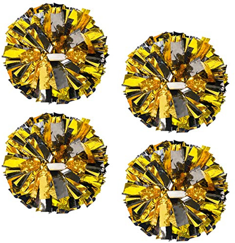 ZONITOK Cheerleader-Pompons in Metallic-Optik, 30,5 cm, Cheerleader-Pompons mit Taktstockgriff, Cheering Squad Pompons für Kinder, Erwachsene, Schule, Tanz, Sport, Teamgeist, Cheering (Schwarz/Gold),